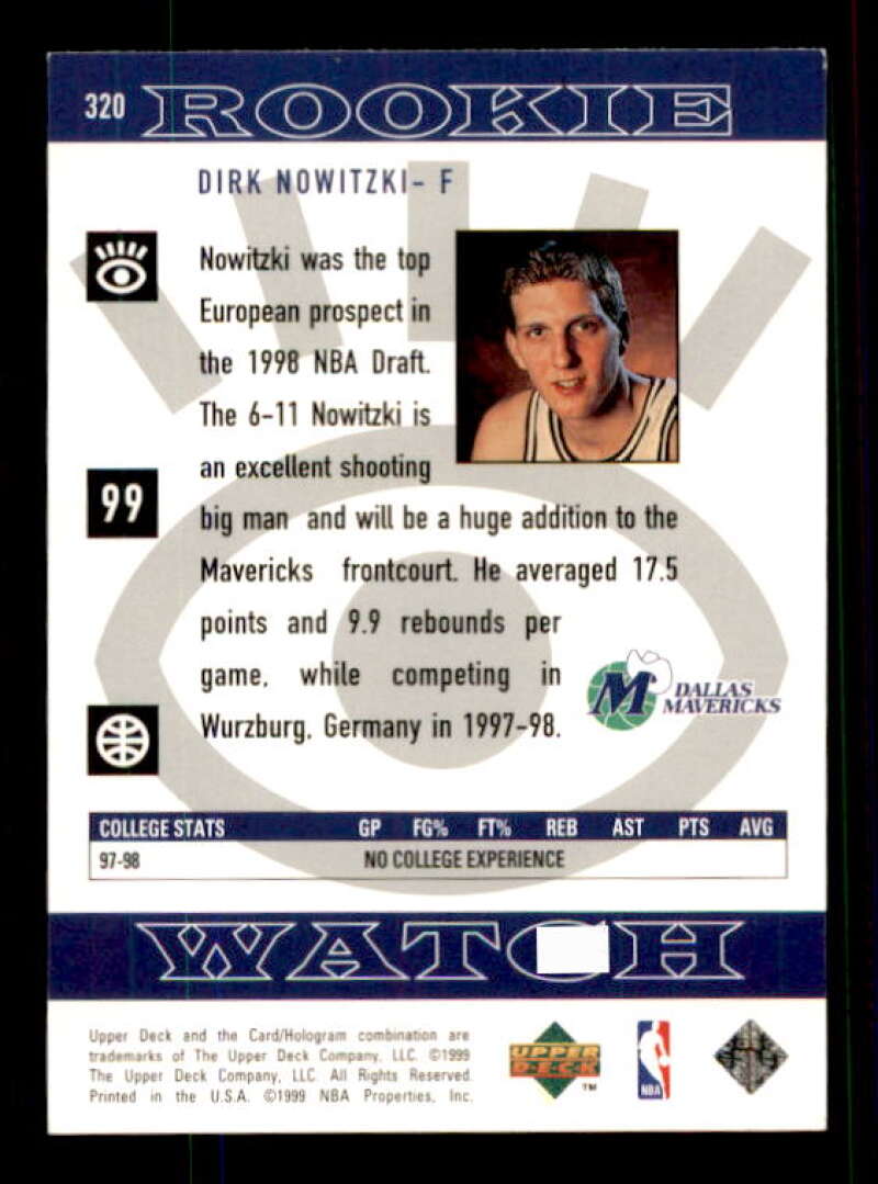 Dirk Nowitzki Rookie Card 1998-99 Upper Deck #320 Image 2