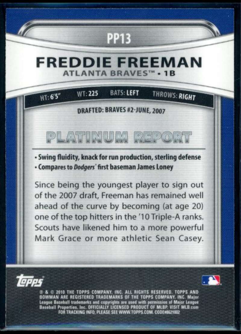 Freddie Freeman Rookie Card 2010 Bowman Platinum Prospects #PP13 Image 2