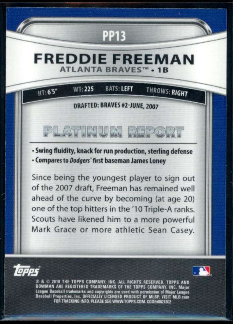 Freddie Freeman Rookie Card 2010 Bowman Platinum Prospects #PP13 Image 2