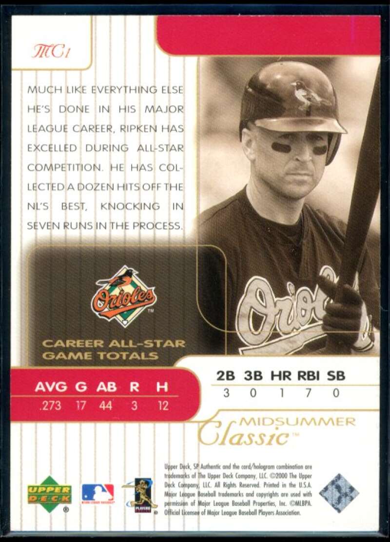 Cal Ripken Card 2000 SP Authentic Midsummer Classics #MC1 Image 2