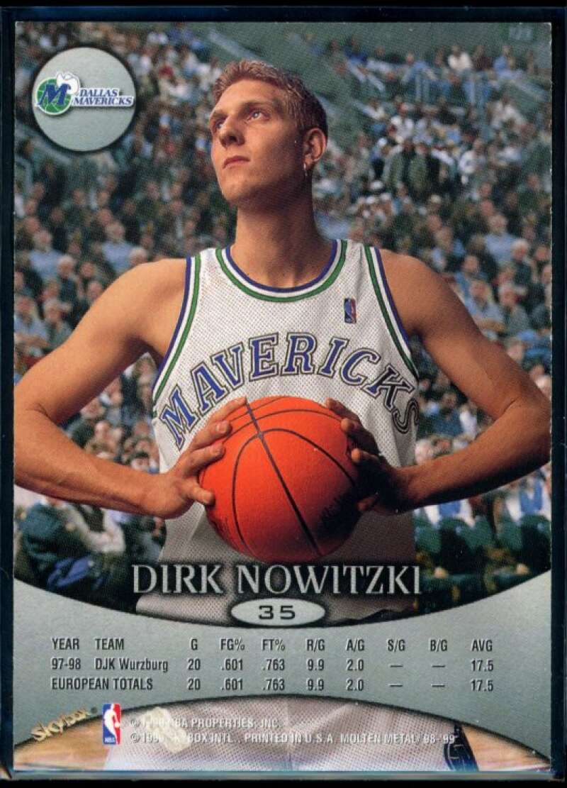 Dirk Nowitzki Rookie Card 1998-99 SkyBox Molten Metal #35 Image 2