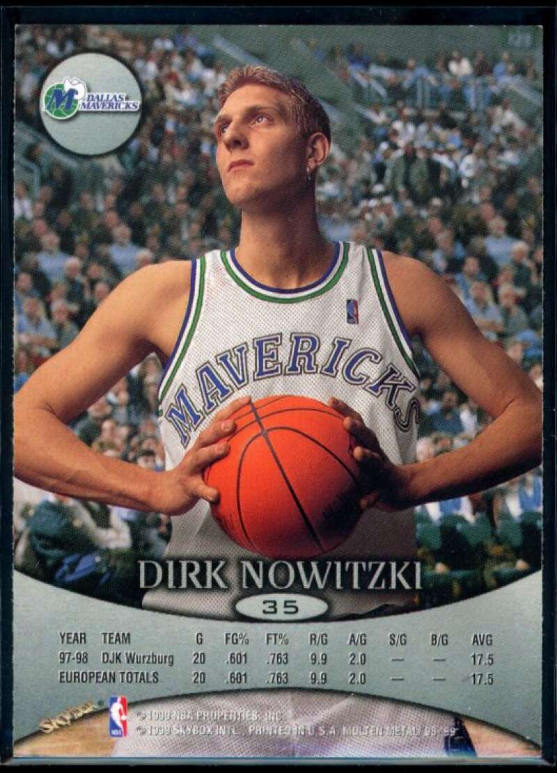 Dirk Nowitzki Rookie Card 1998-99 SkyBox Molten Metal #35 Image 2