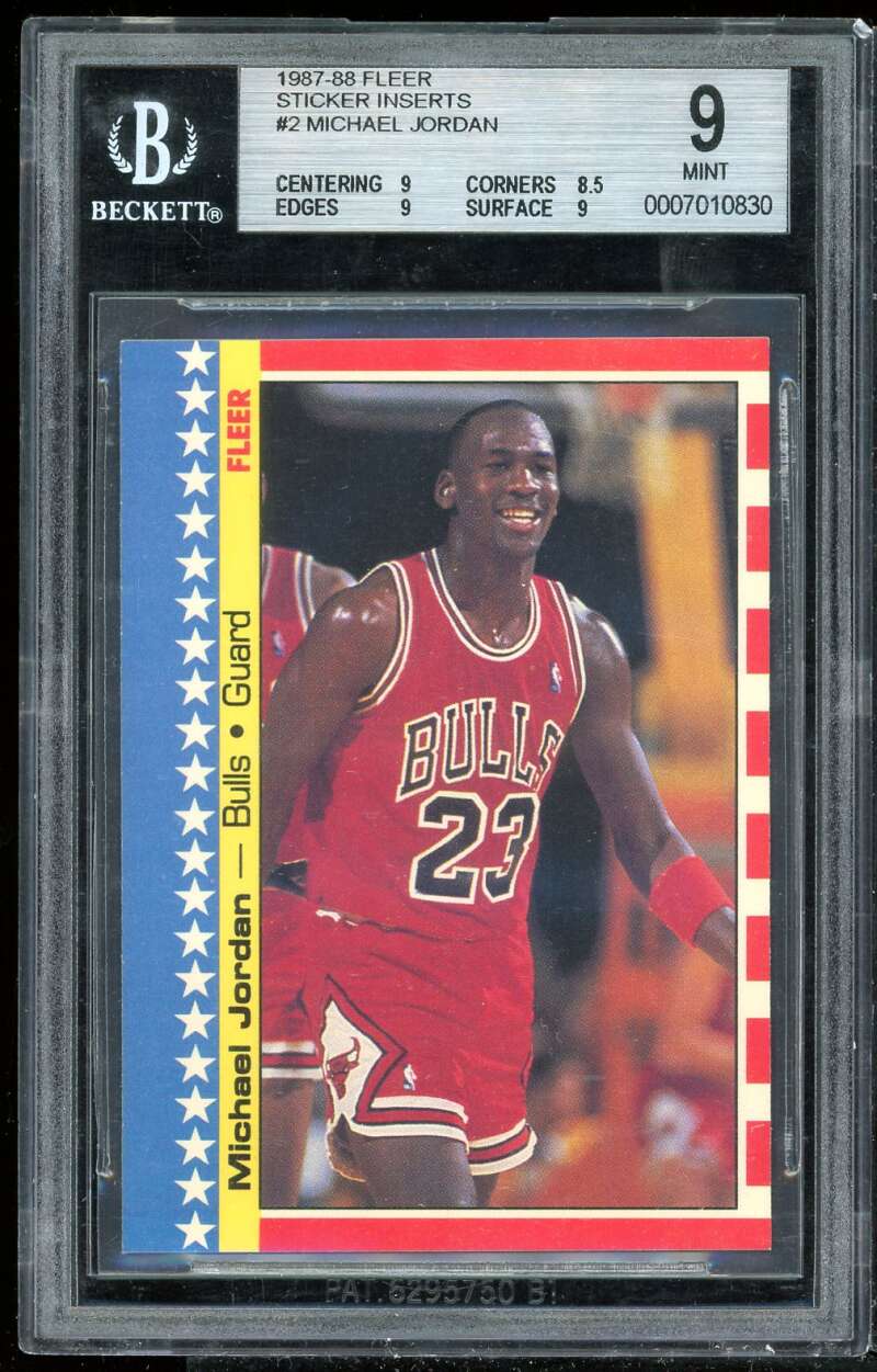 Michael Jordan Card 1987-88 Fleer Sticker Inserts #2 BGS 9 (9 8.5 9 9) Image 1