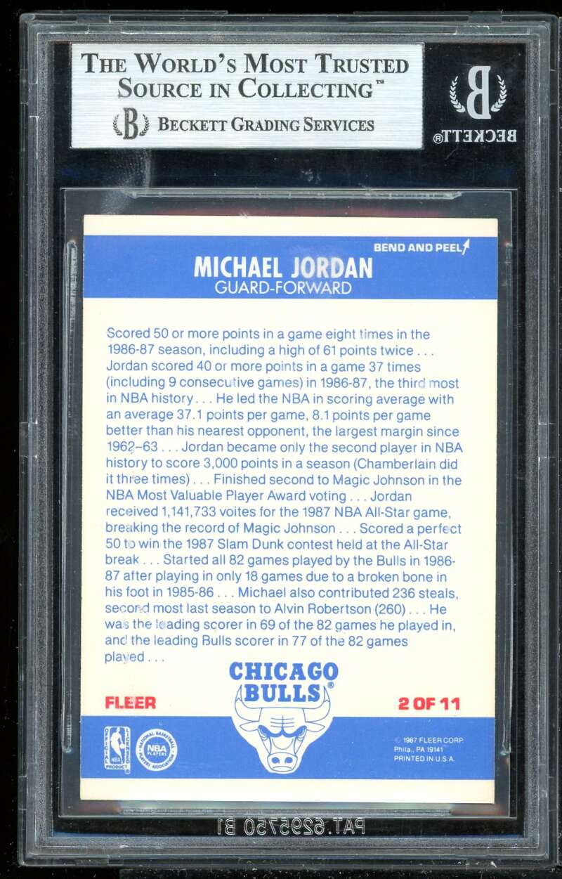 Michael Jordan Card 1987-88 Fleer Sticker Inserts #2 BGS 9 (9 8.5 9 9) Image 2