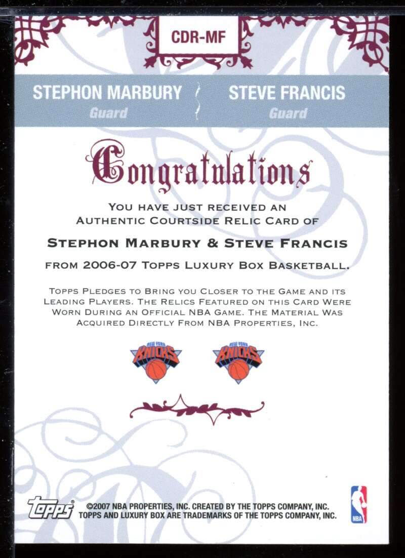 Stephon Marbury/Steve Francis 2006-07 Topps Luxury Box Courtside Relics Dual #MF Image 2