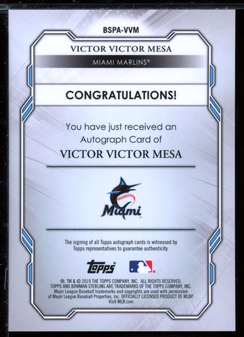 Victor Victor Mesa Card 2019 Bowman Sterling Prospect Autographs #BSPAVVM Image 2