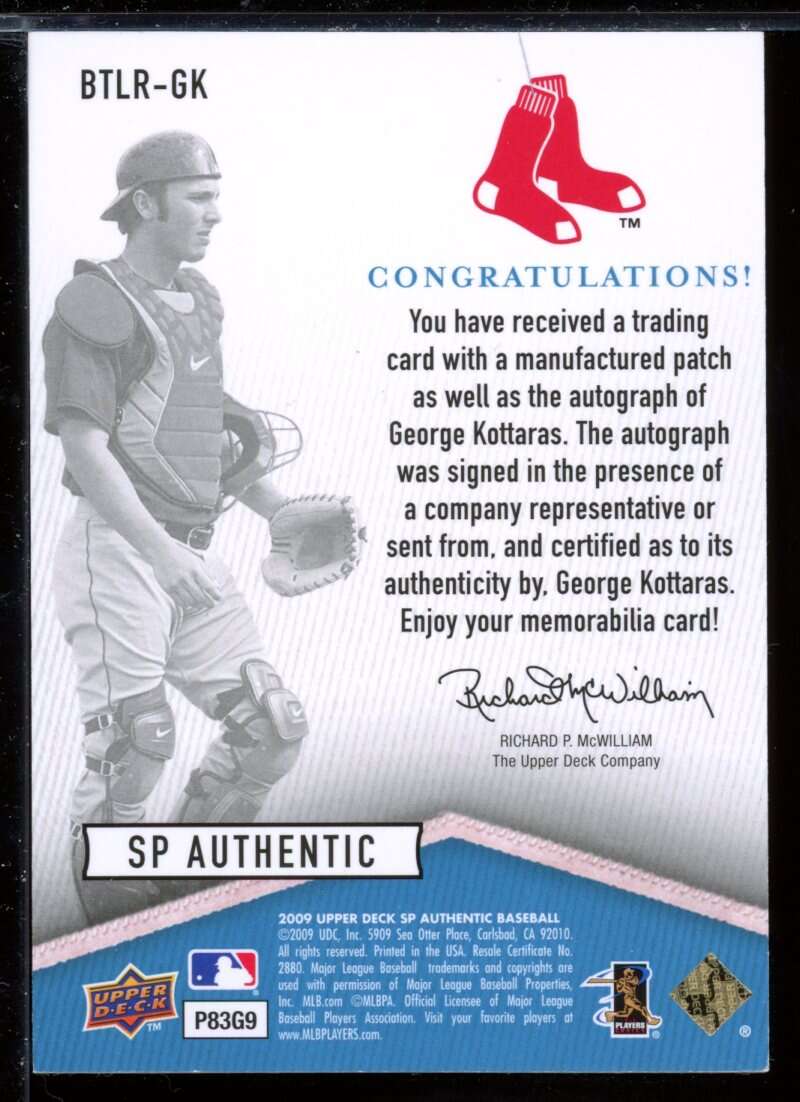 Card 2009 SP Authentic By The Letter Rookie Signatures #GK George Kottaras Image 2