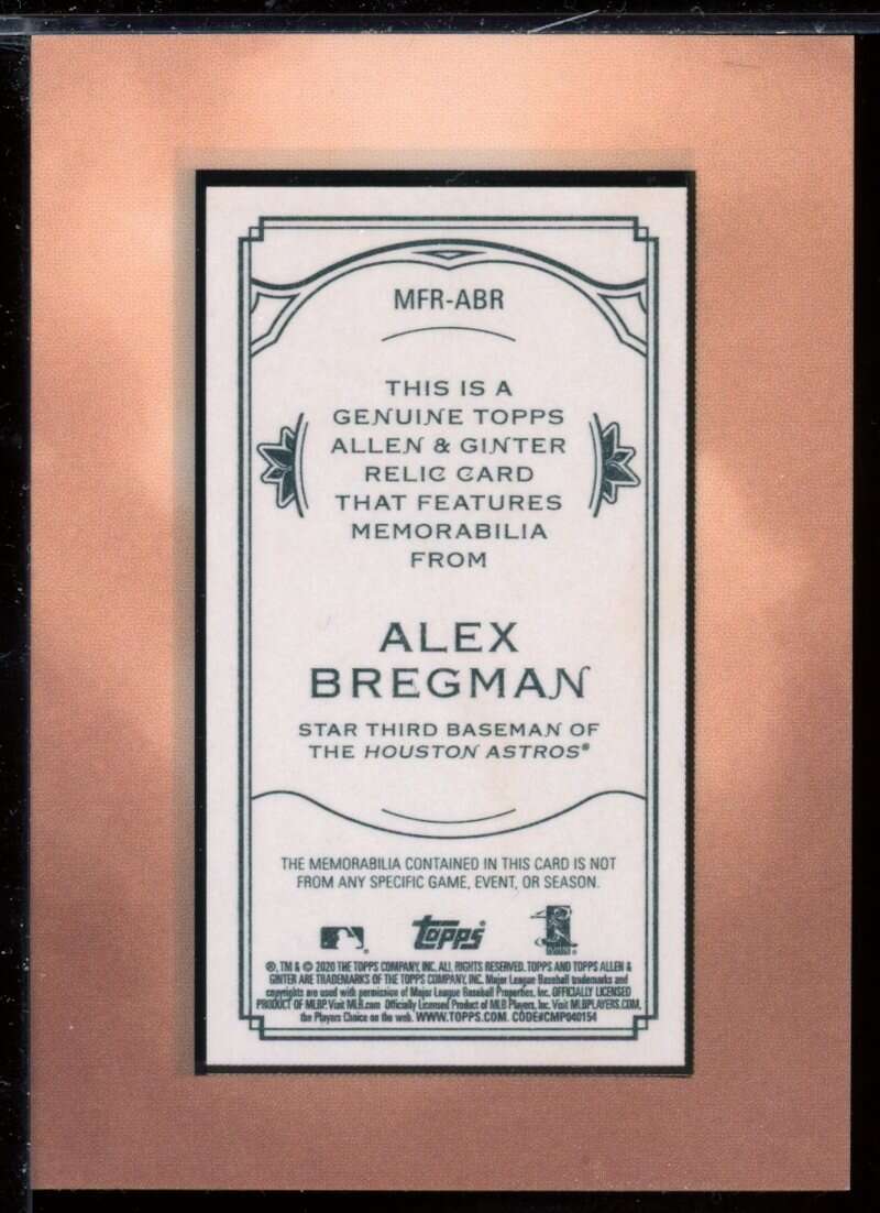 Alex Bregman Card 2020 Topps Allen and Ginter Mini Framed Relics #MFRABR Image 2