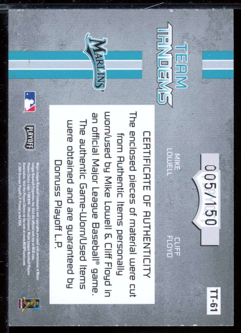 Mike Lowell Jsy Cliff Floyd Bat 2005 Abs Mem Team Tandems Swatch Sing #TT61 /150 Image 2