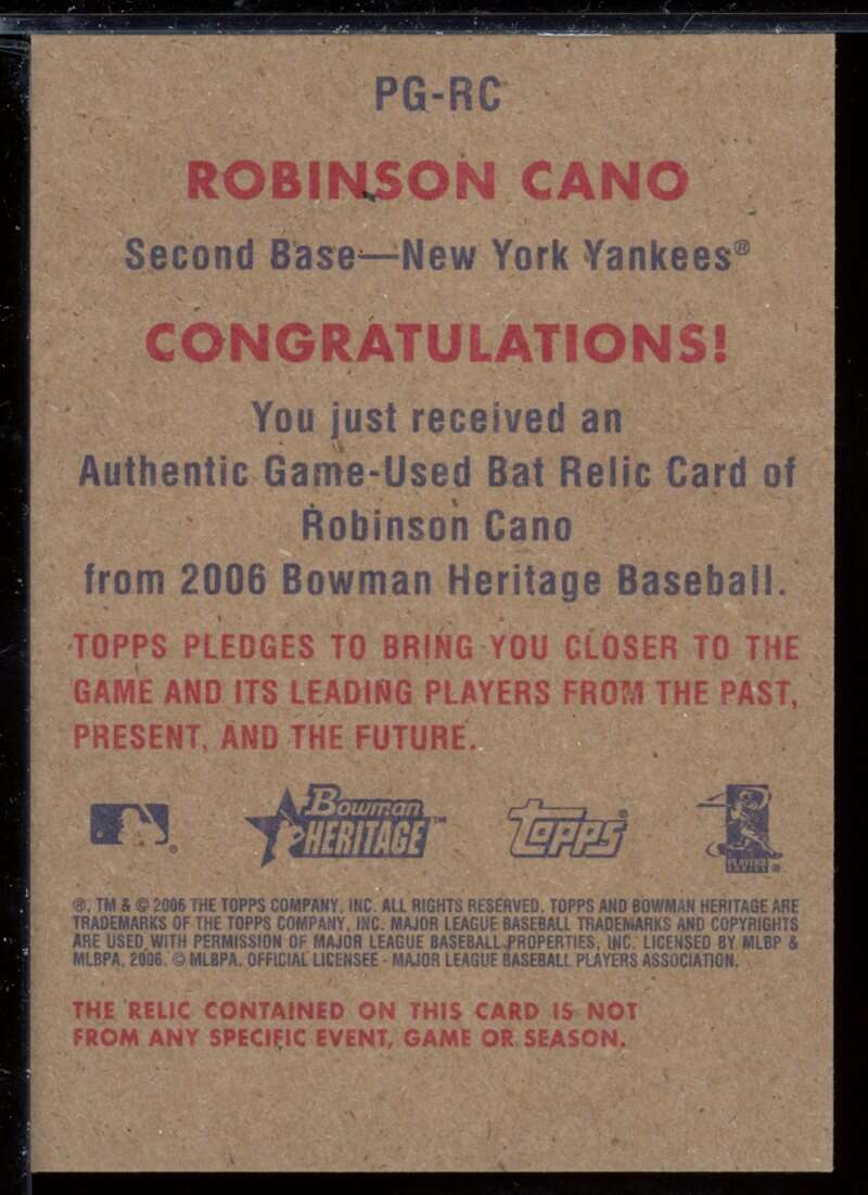 Robinson Cano Bat C Card 2006 Bowman Heritage Pieces of Greatness #RC Image 2