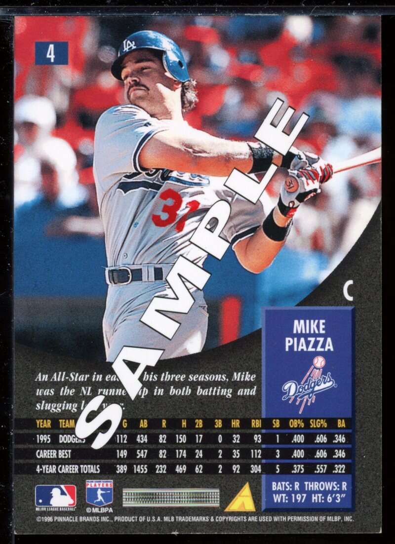 Mike Piazza Card 1996 Pinnacle Samples #4 Image 2