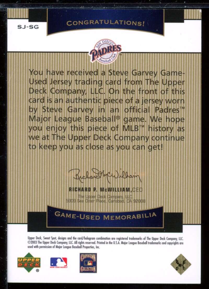 Steve Garvey Card 2003 Sweet Spot Classics Game Jersey #SG Image 2