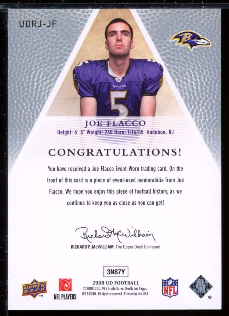 Joe Flacco Rookie Card 2008 Upper Deck Rookie Jerseys #UDRJJF Image 2