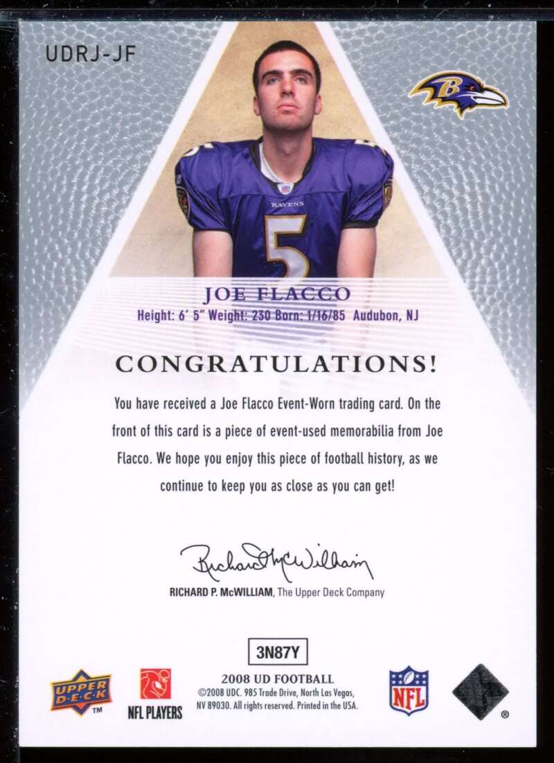 Joe Flacco Rookie Card 2008 Upper Deck Rookie Jerseys #UDRJJF Image 2