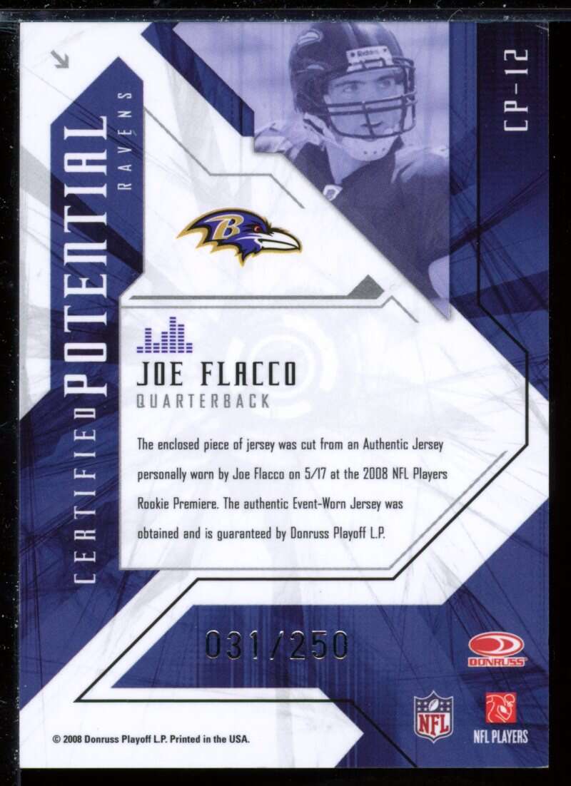 Joe Flacco Rookie Card 2008 Leaf Certified Materials Potential Materials #12 Image 2