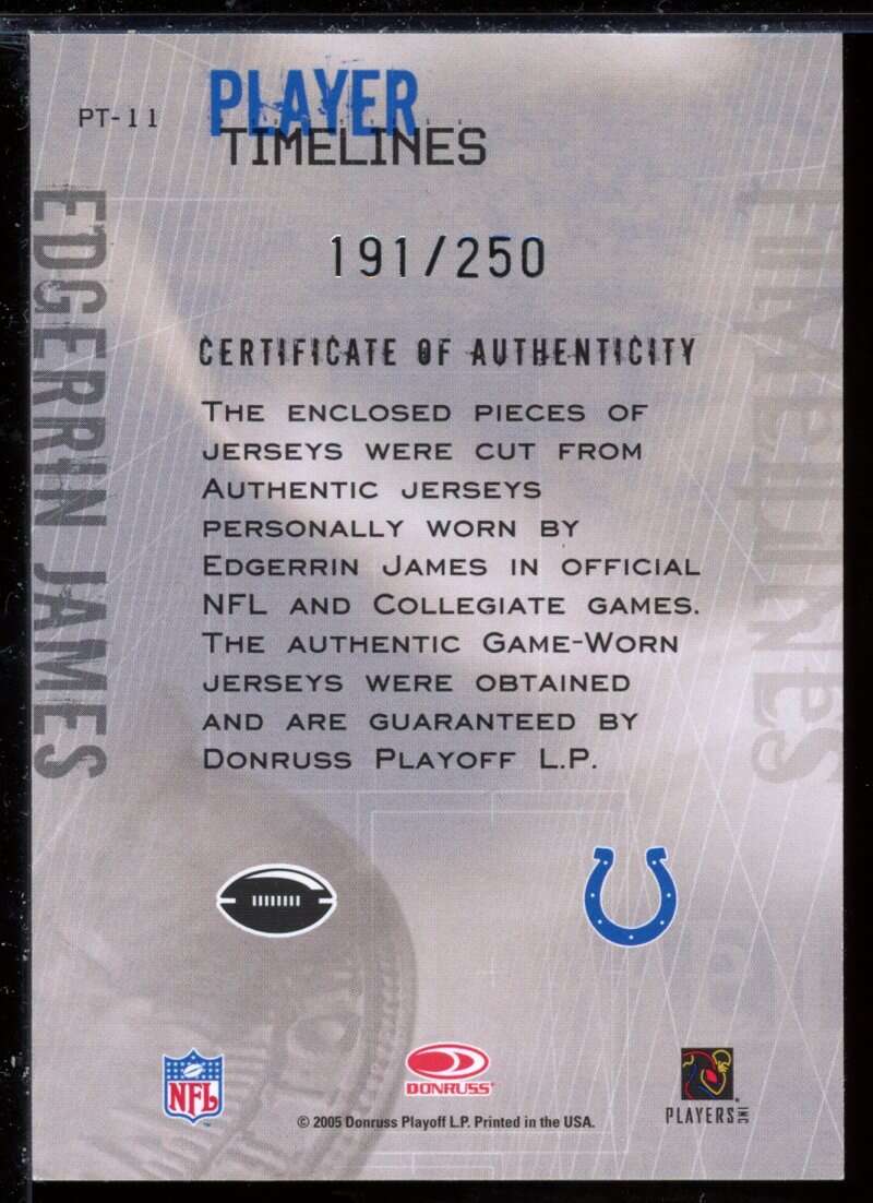 Edgerrin James Card 2005 Throwback Threads Player Timelines Dual Material #11 Image 2