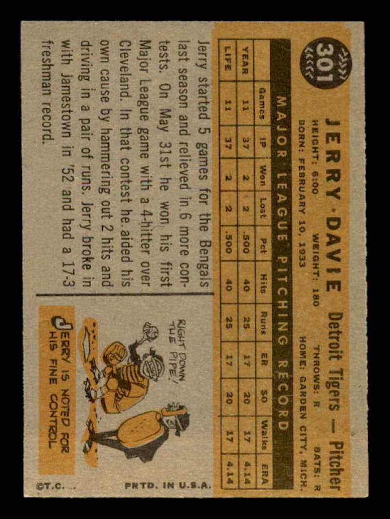 Jerry Davie Card 1960 Topps #301 Image 2
