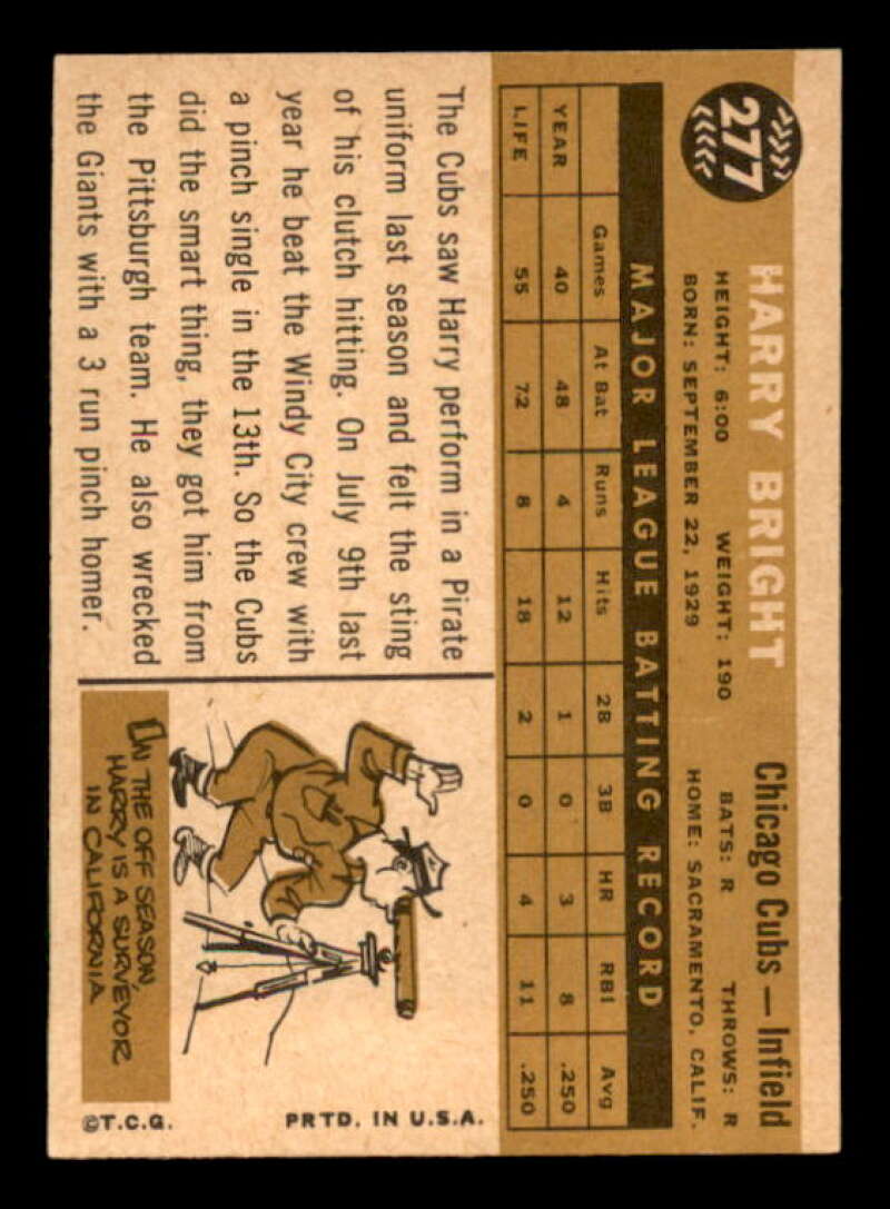 Harry Bright Card 1960 Topps #277 Image 2