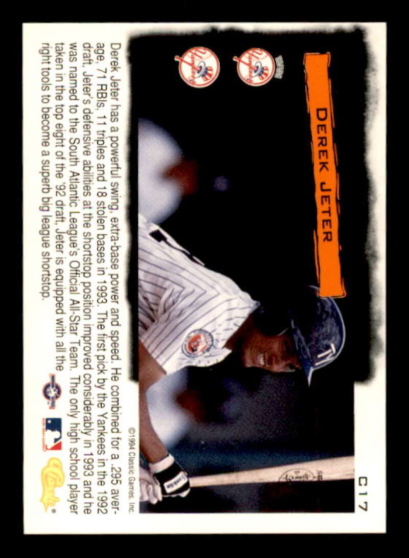 Derek Jeter Card 1994 Classic Cream of the Crop #C17 Image 2