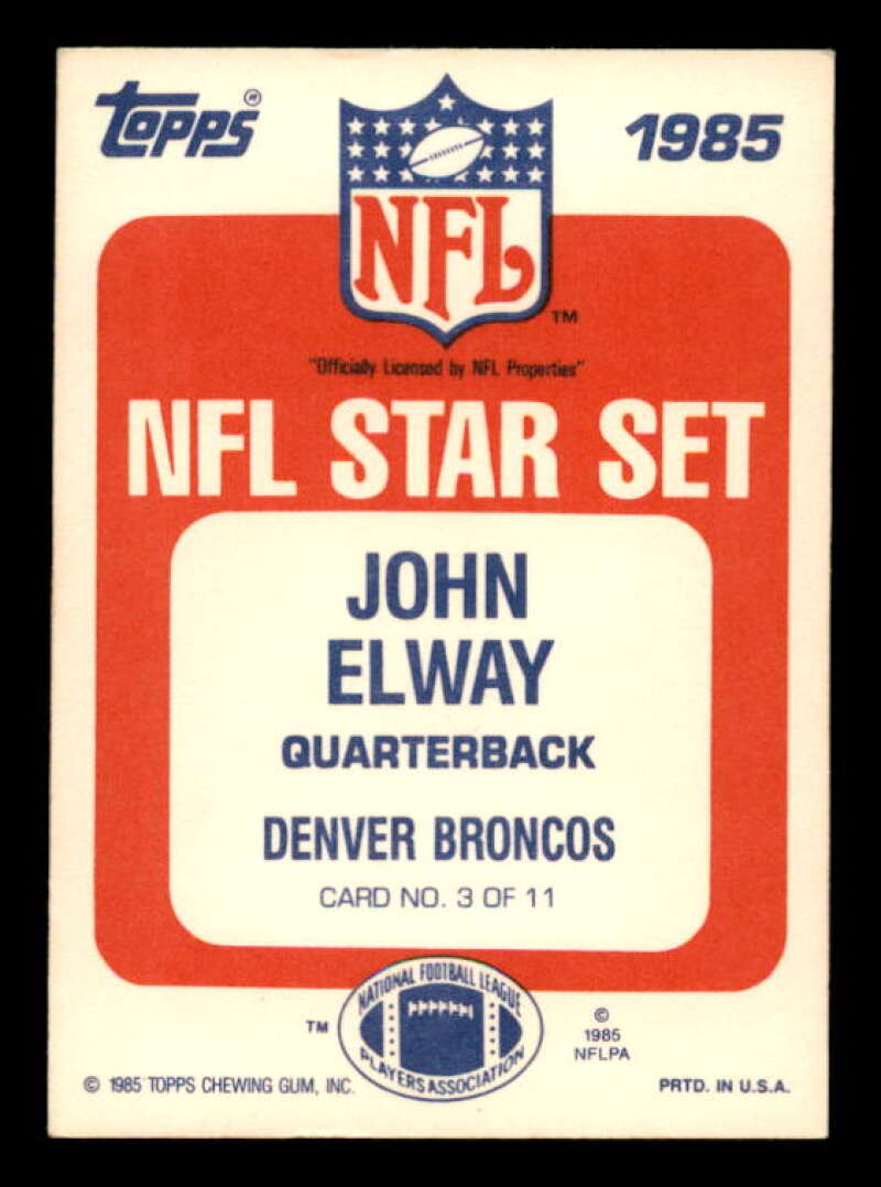 John Elway Card 1985 Topps Glossy Inserts #3 Image 2