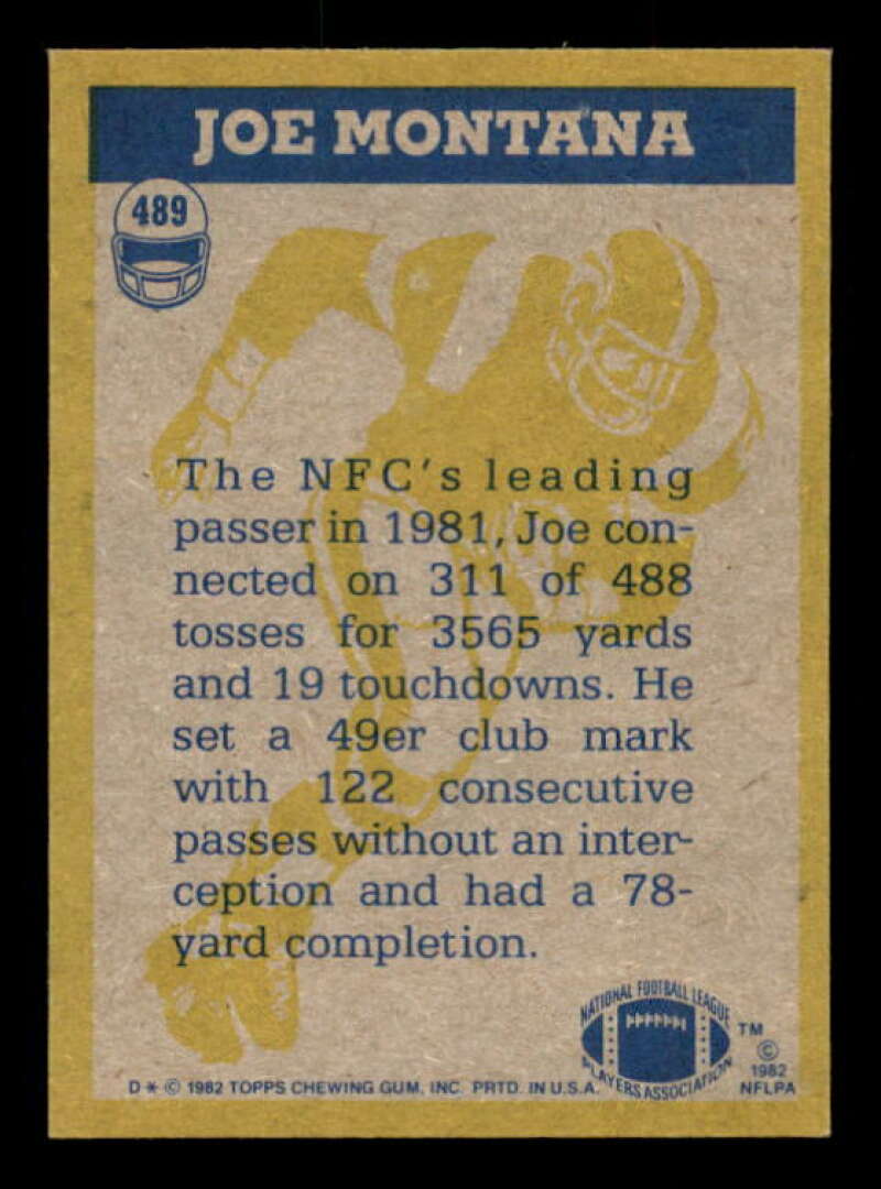 Joe Montana IA Card 1982 Topps #489 Image 2