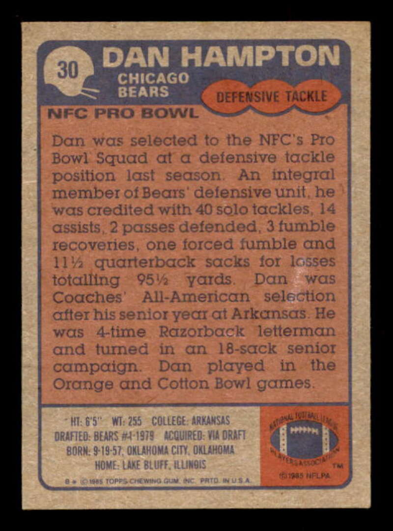 Dan Hampton AP Card 1985 Topps #30 Image 2