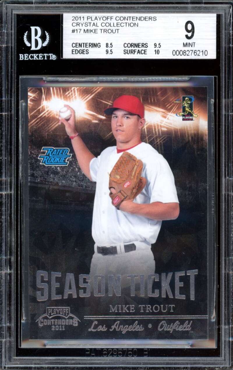 Mike Trout Rookie Card 2011 Playoff Contenders Crystal Collection #17 BGS 9 Image 1