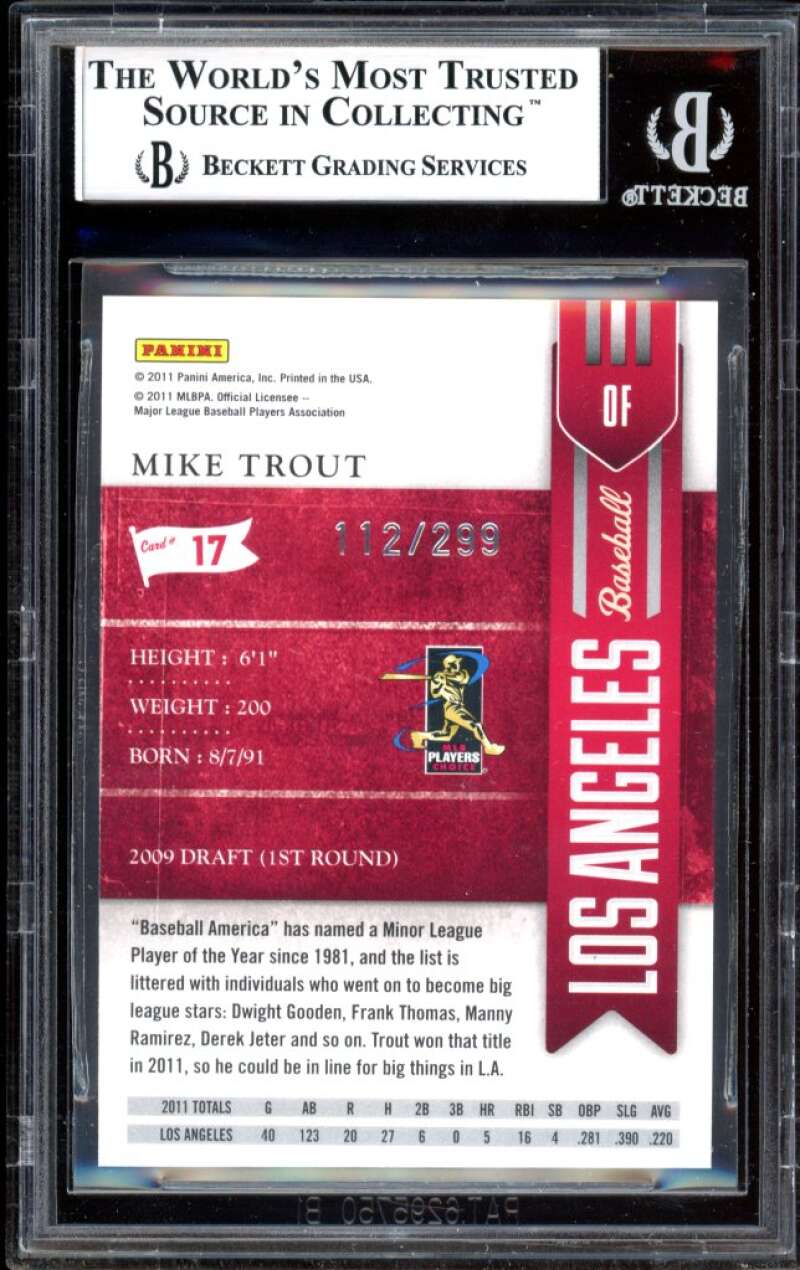 Mike Trout Rookie Card 2011 Playoff Contenders Crystal Collection #17 BGS 9 Image 2