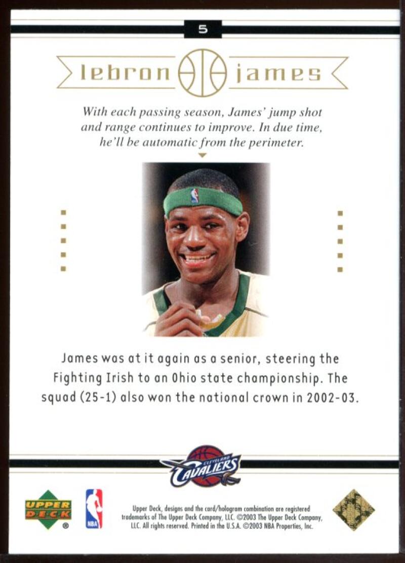 2003 Upper Deck #5 National Champs Lebron James Cavaliers Rookie Card Image 2