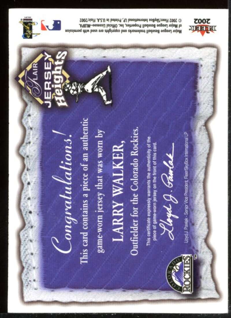 Larry Walker * Card 2002 Flair Jersey Heights #25 Image 2