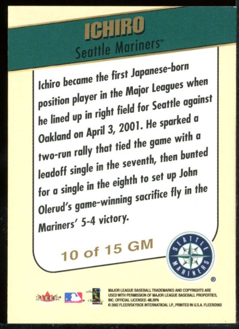 Ichiro Suzuki Card 2002 Fleer Golden Memories #10 Image 2