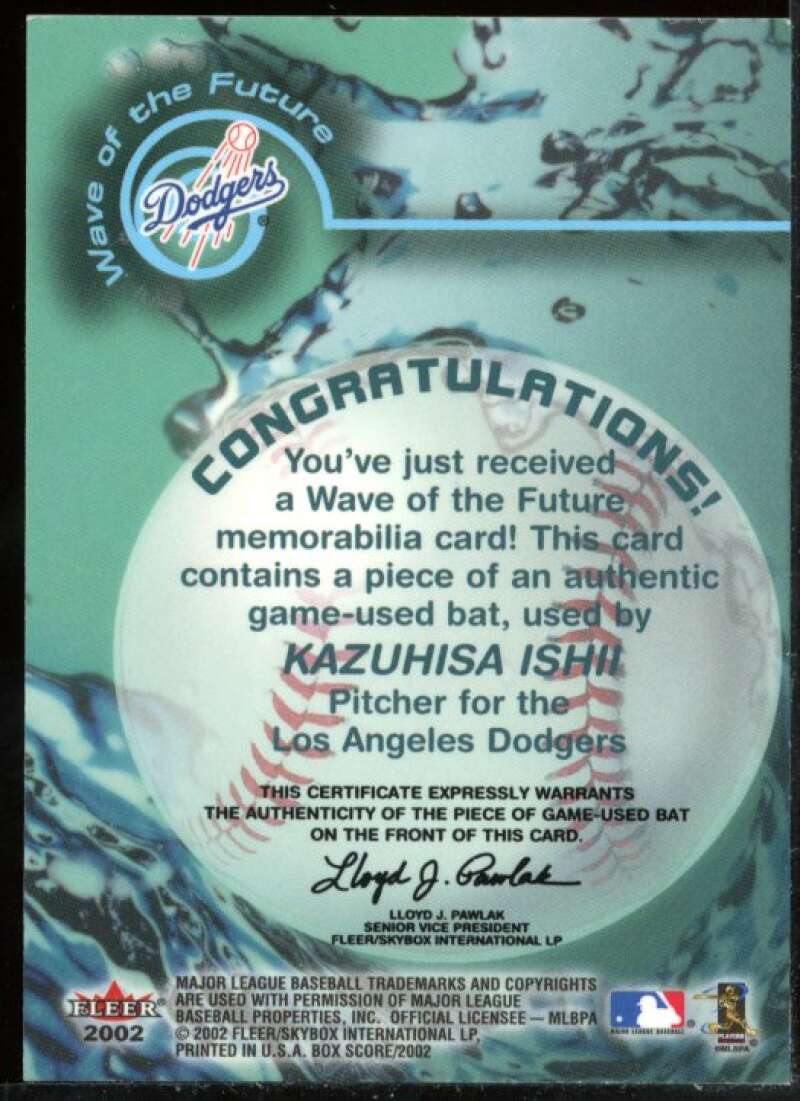 Kazuhisa Ishii Bat Card 2002 Fleer Box Score Wave of the Future Game Used #2 Image 2