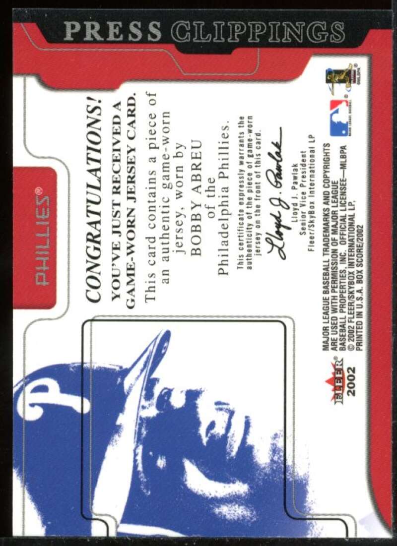 Bob Abreu Jsy Card 2002 Fleer Box Score Press Clippings Game Used #1 Image 2