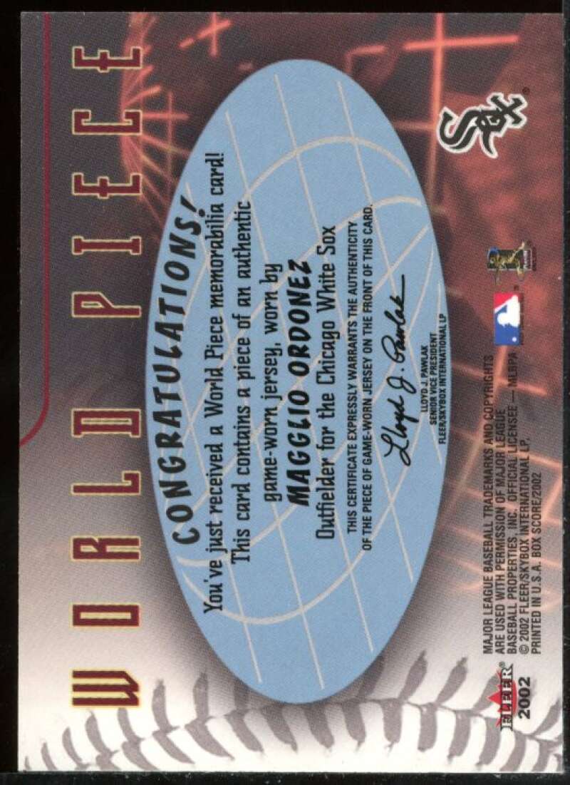 Magglio Ordonez Jsy Card 2002 Fleer Box Score World Piece Game Used #6 Image 2