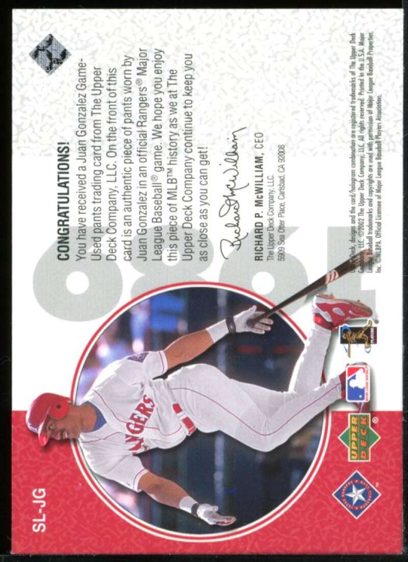 Juan Gonzalez Card 2002 UD Authentics Stars of '89 Jerseys #SLJG Image 2