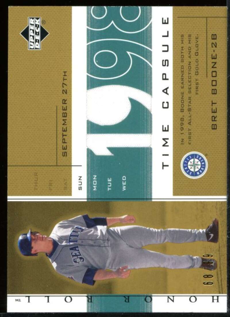 Bret Boone 98 SP 2002 UD Honor Roll Time Capsule Game Jersey #TCBB2 /69 Image 1