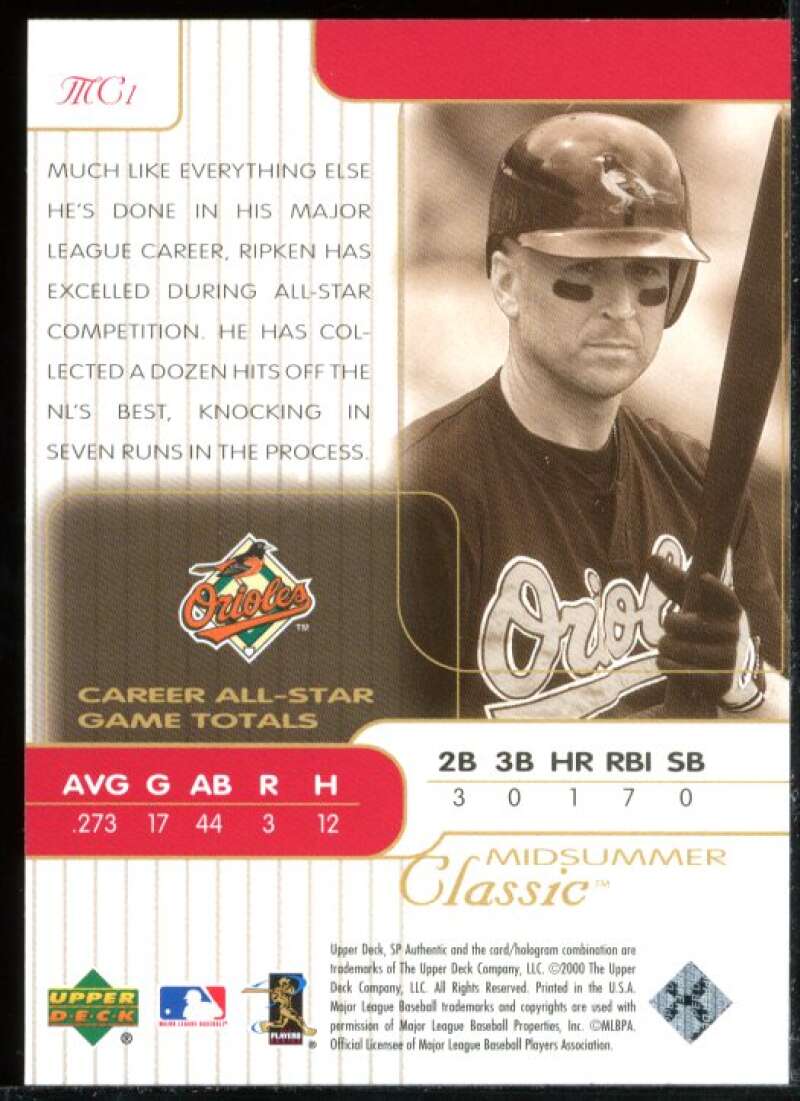 Cal Ripken Card 2000 SP Authentic Midsummer Classics #MC1 Image 2