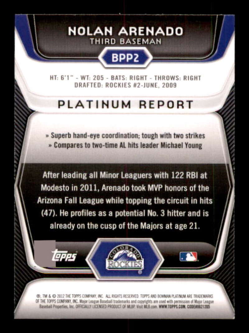 Nolan Arenado Rookie Card 2012 Bowman Platinum Prospects #BPP2 Image 2