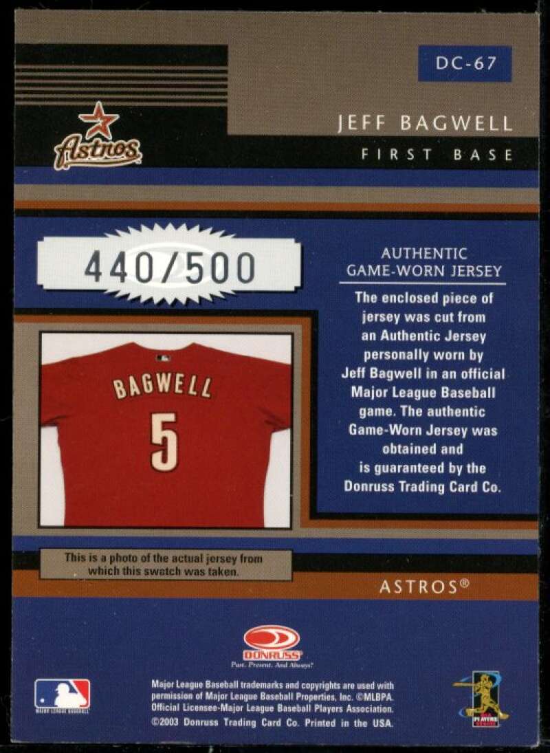Jeff Bagwell Jsy Card 2003 Diamond Kings Diamond Cut Collection #DC67 /500 Image 2
