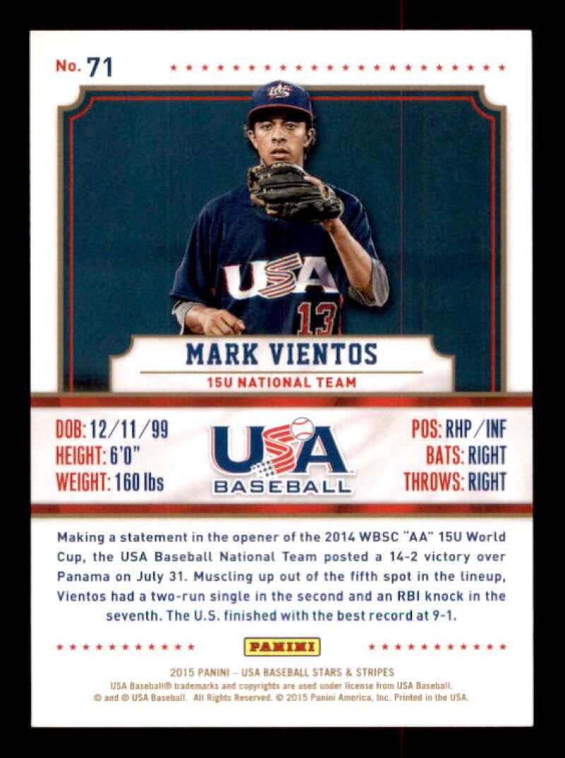 Mark Vientos Card 2015 USA Baseball Stars and Stripes Longevity Holofoil #71 Image 2