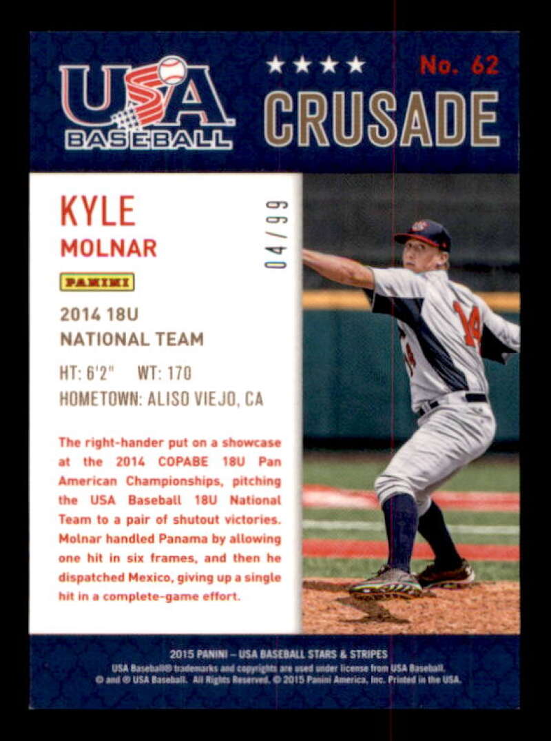 Kyle Molnar Card 2015 USA Baseball Stars and Stripes Crusade Red #62 Image 2