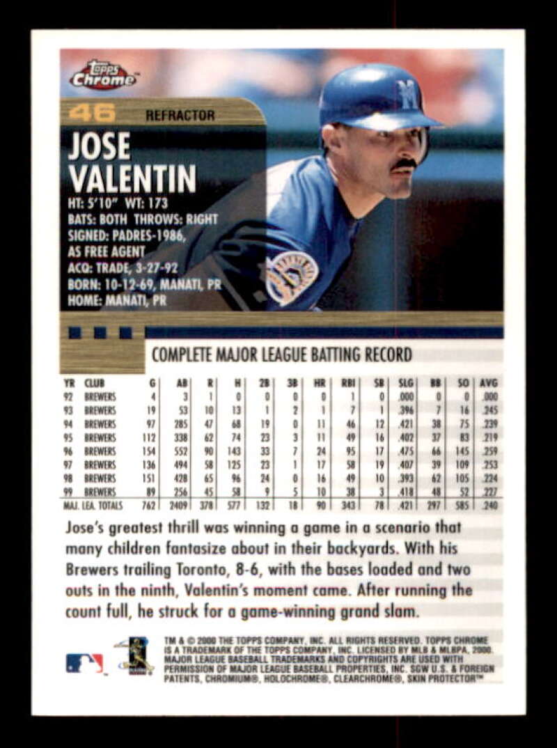 Jose Valentin Card 2000 Topps Chrome Refractors #46 Image 2