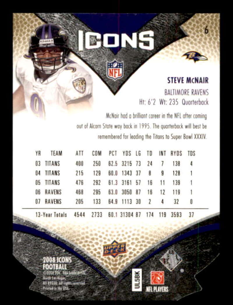 Steve McNair Card 2008 Upper Deck Icons Silver Die Cut #6 Image 2