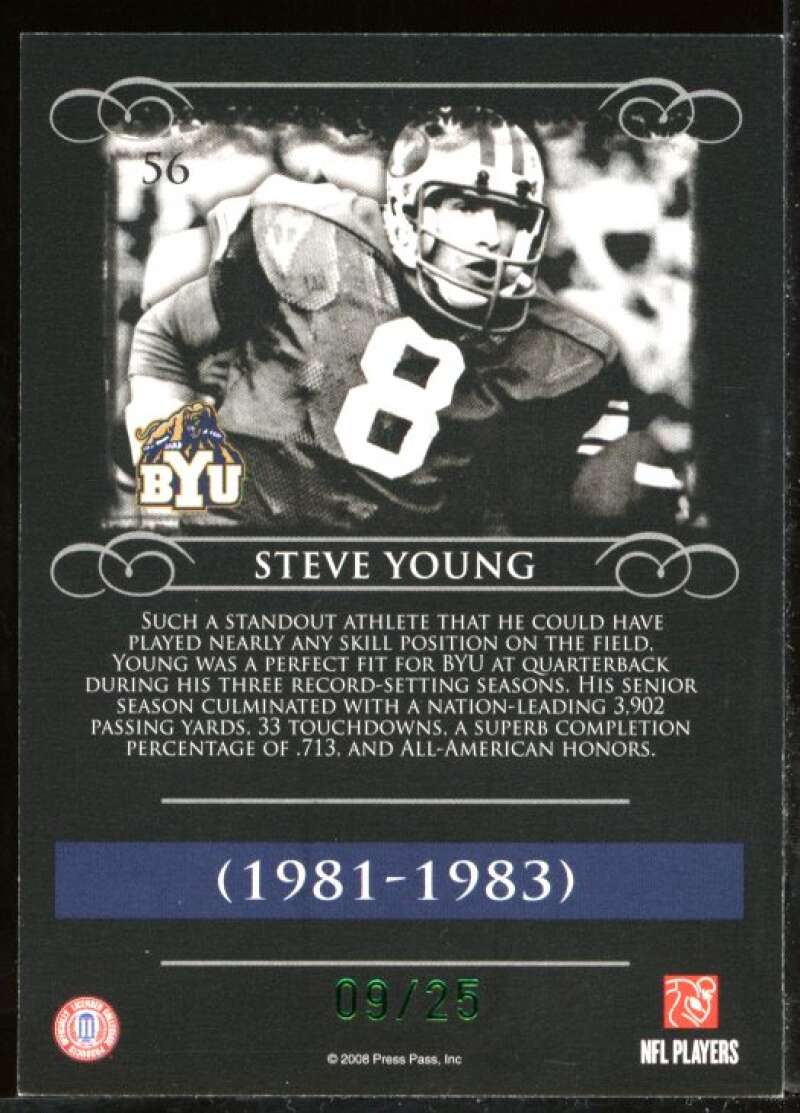 Steve Young Card 2008 Press Pass Legends Emerald #56 Image 2