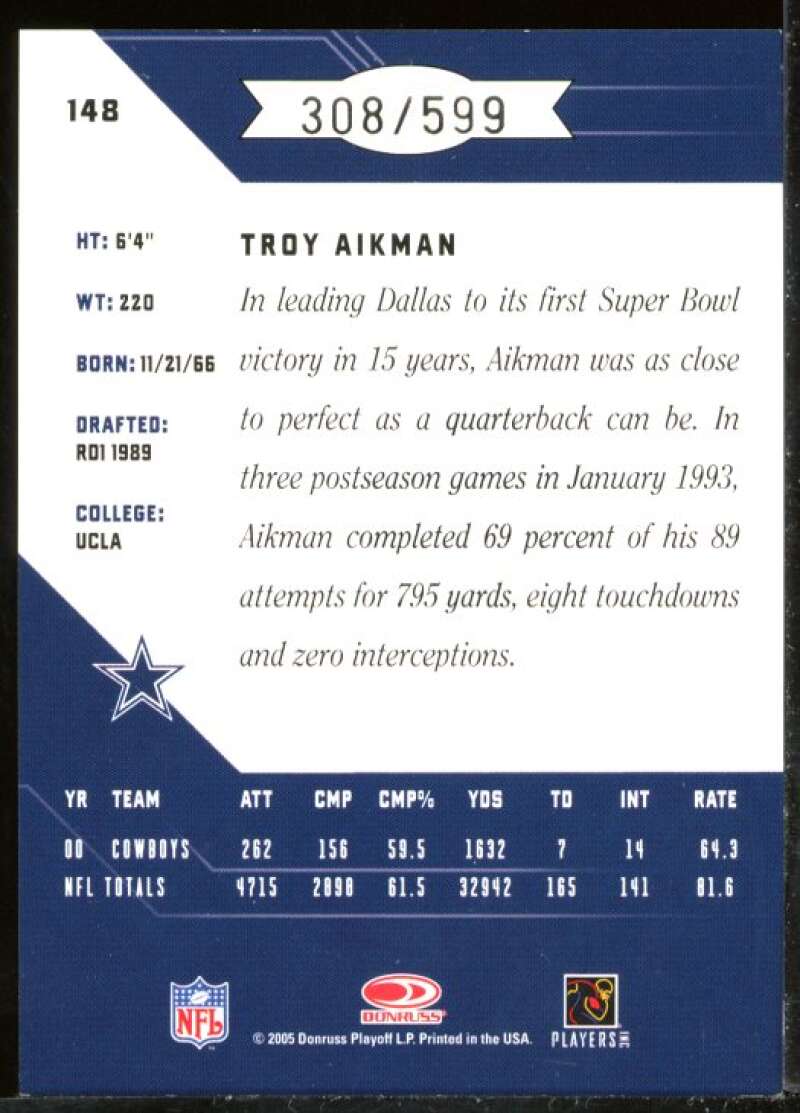Troy Aikman Card 2005 Leaf Limited #148 Image 2