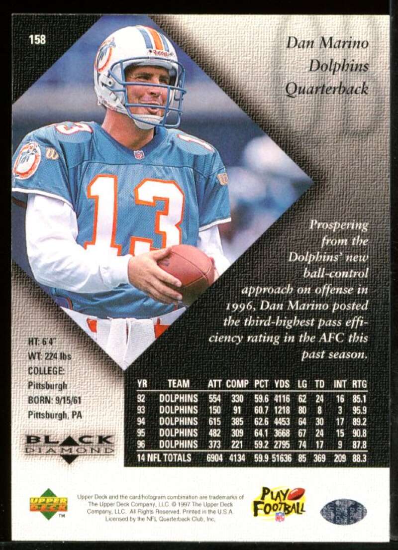 Dan Marino Card 1997 Black Diamond #158 Image 2