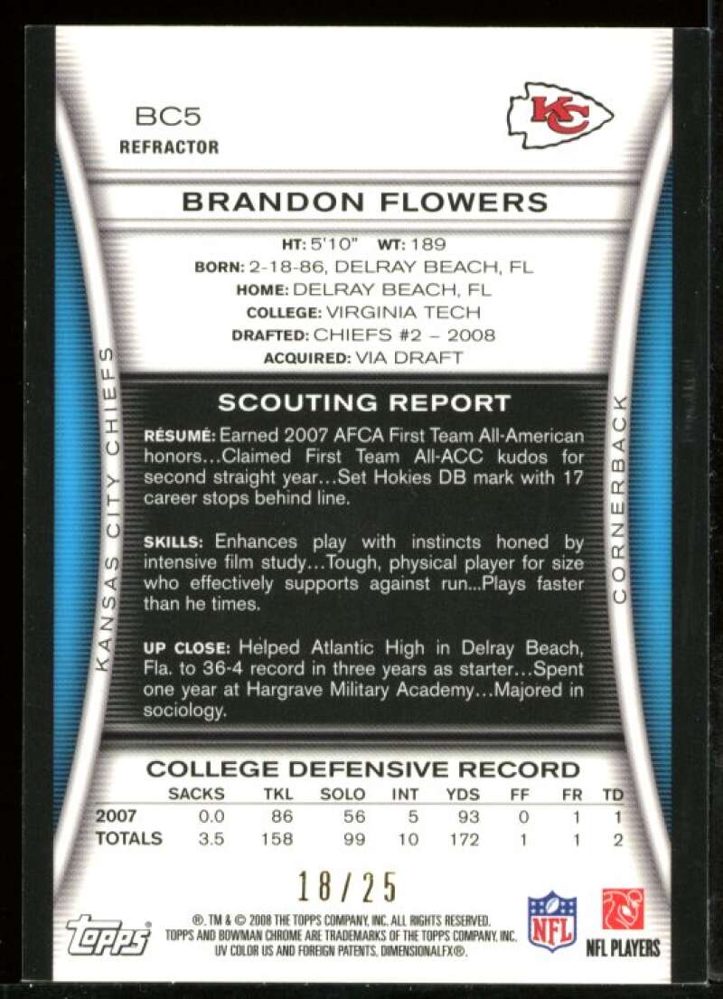 Brandon Flowers Card 2008 Bowman Chrome Orange Refractors #BC5 Image 2