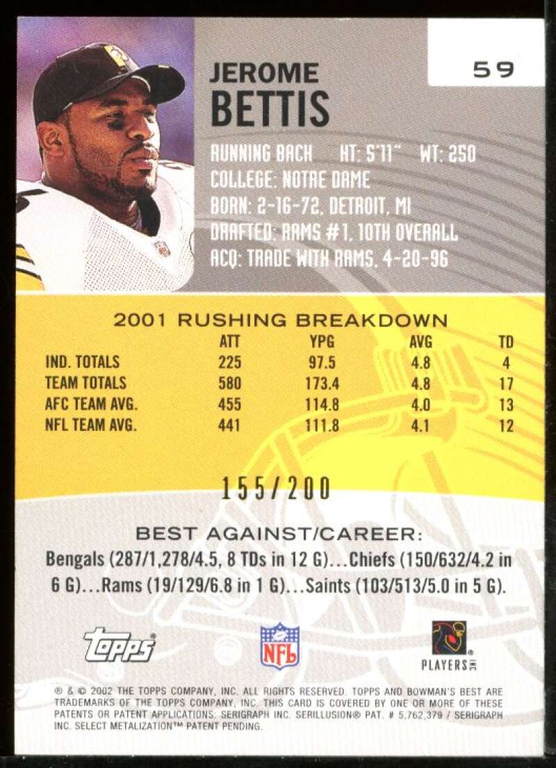 Jerome Bettis Card 2002 Bowman's Best Red #59 Image 2
