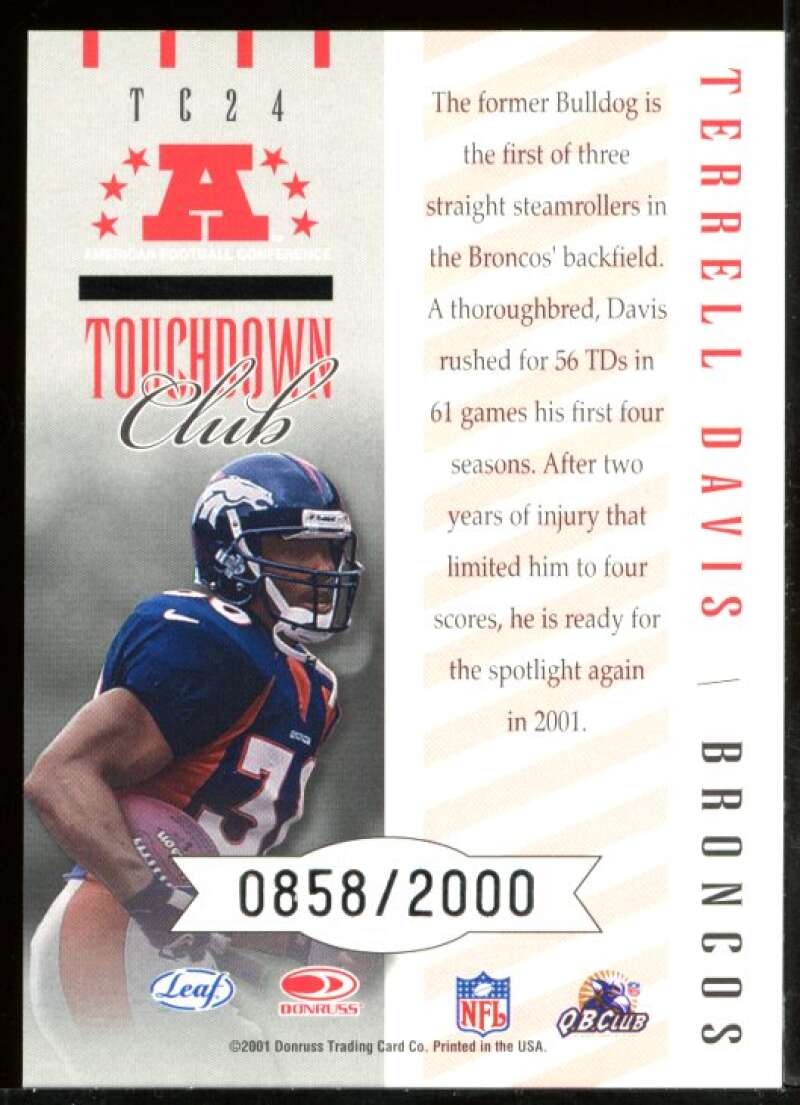 Terrell Davis Card 2001 Quantum Leaf Touchdown Club #TC24 Image 2