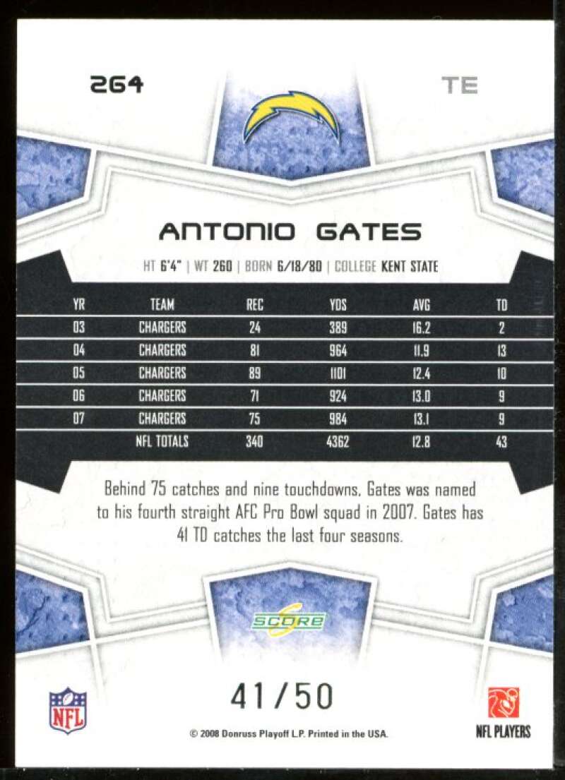 Antonio Gates Card 2008 Select Gold Zone #264 Image 2